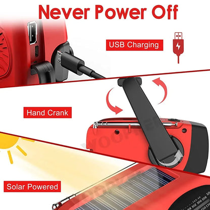 Radio de bateria, solar, ou manivela