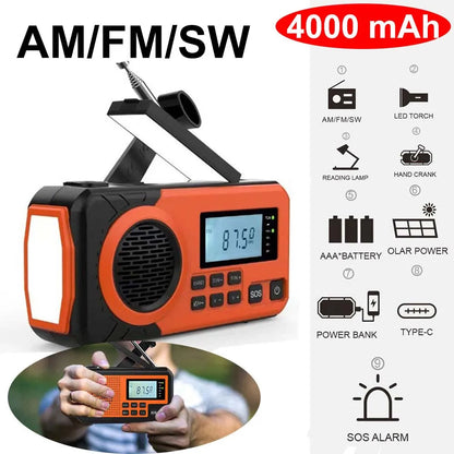 Radio Lanterna a bateria, solar ou manivela