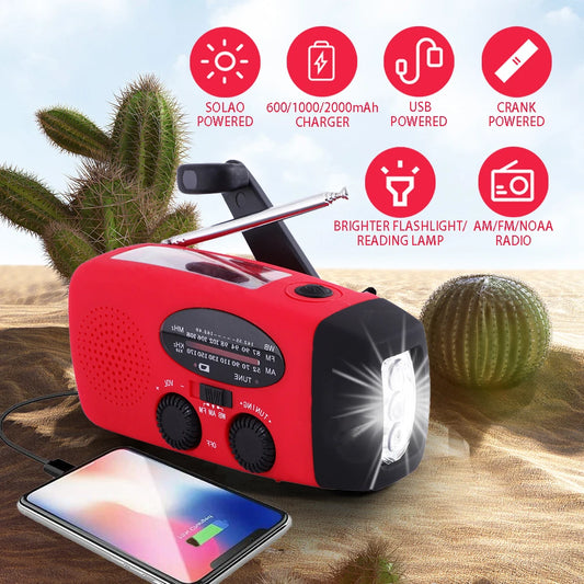 Radio/Lanterna Solar, manivela ou carregamento