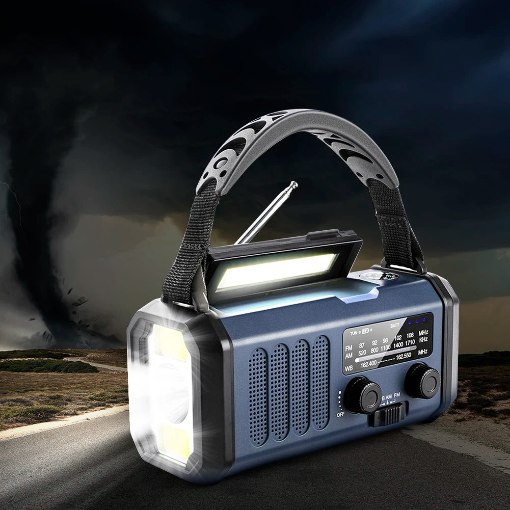 Radio Lanterna Power Bank carregamento por manivela, solar ou USB