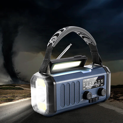 Radio Lanterna Power Bank carregamento por manivela, solar ou USB