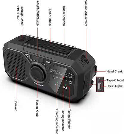 Radio/powerbank/Lanterna Solar, manivela a bateria