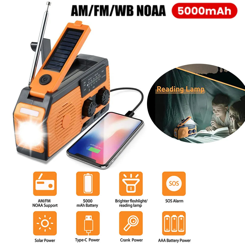 Radio Lanterna a bateria, solar ou manivela