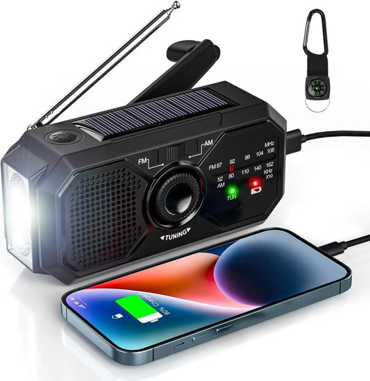 Radio/powerbank/Lanterna Solar, manivela a bateria