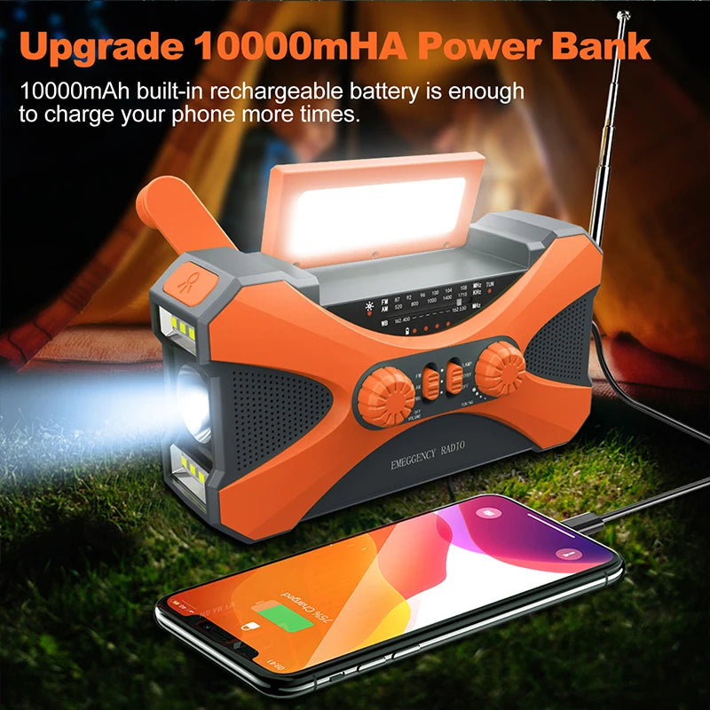 Radio Lanterna Power Bank carregamento por manivela, solar ou USB
