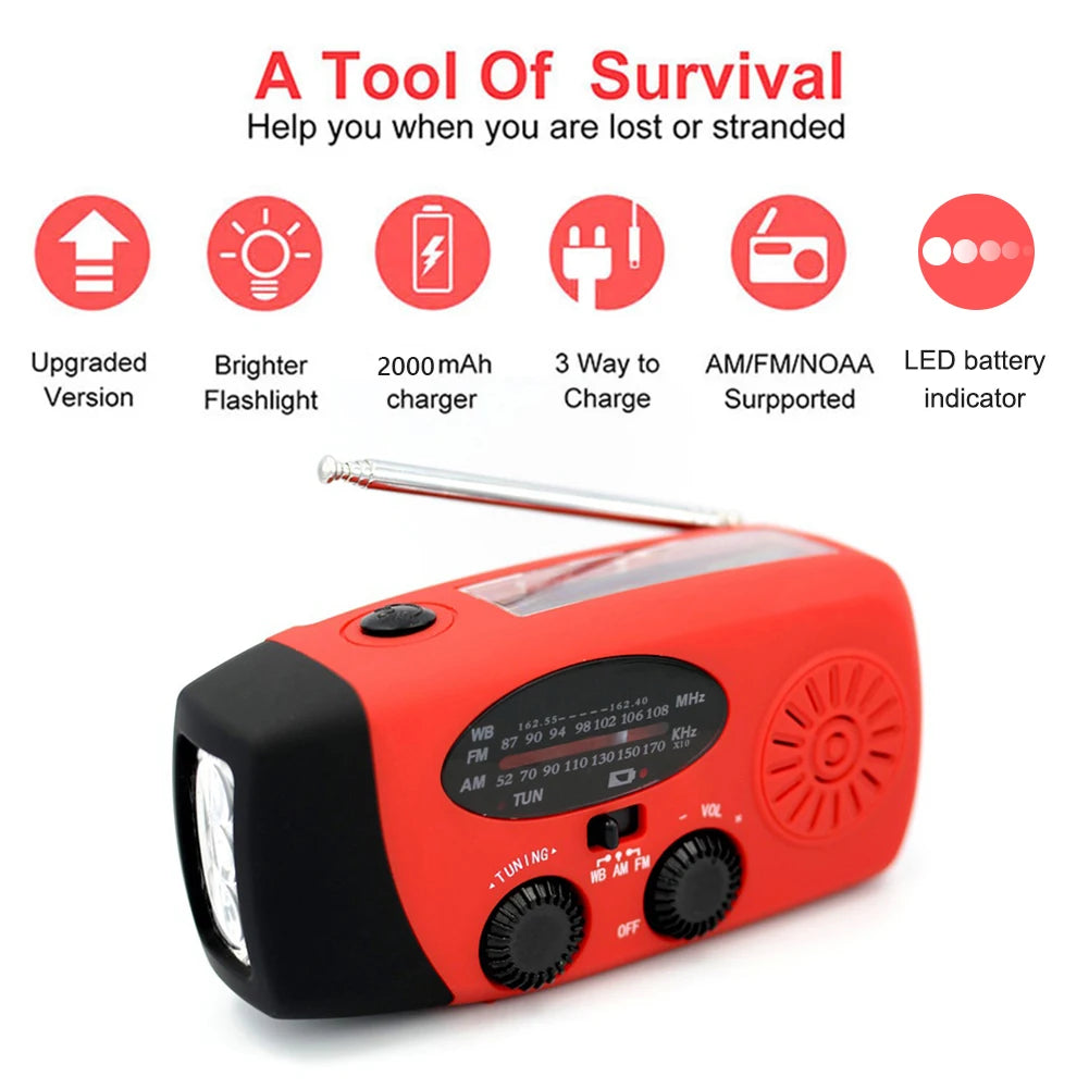 Radio Lanterna Power Bank carregamento por manivela, solar ou USB