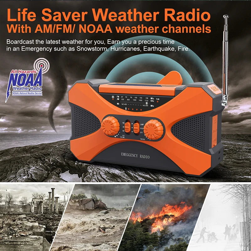 Radio Lanterna Power Bank carregamento por manivela, solar ou USB