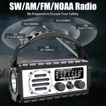 Radio/powerbank/Lanterna Solar, manivela a bateria