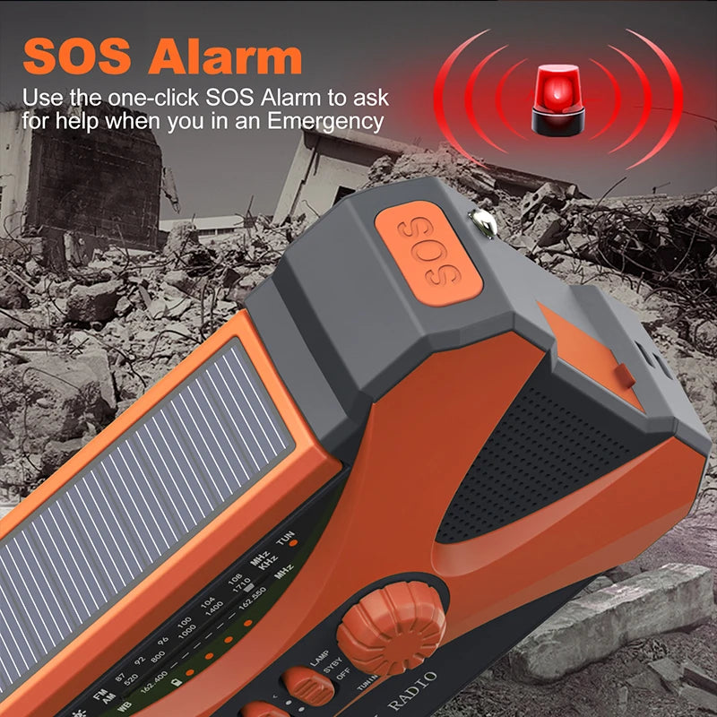 Radio Lanterna Power Bank carregamento por manivela, solar ou USB