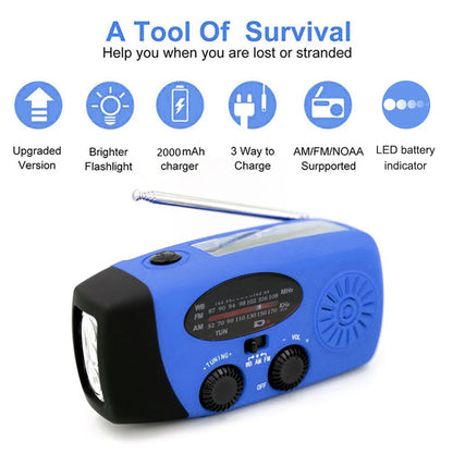 Radio Lanterna Power Bank carregamento por manivela, solar ou USB