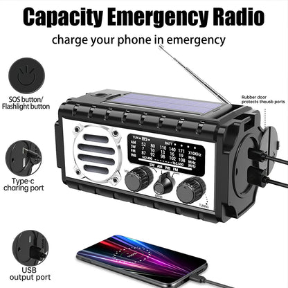 Radio/powerbank/Lanterna Solar, manivela a bateria