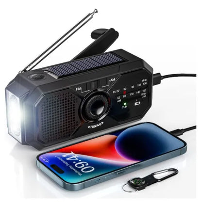 Radio/powerbank/Lanterna Solar, manivela a bateria