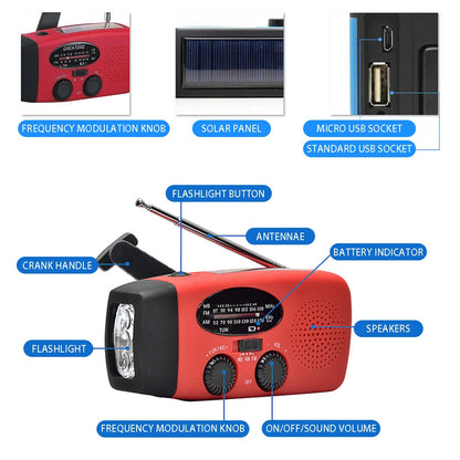 Radio/Lanterna Solar, manivela ou carregamento