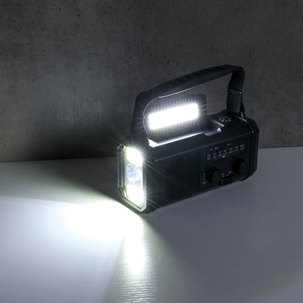 Radio Lanterna Power Bank carregamento por manivela, solar ou USB
