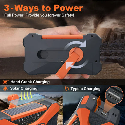 Radio Lanterna Power Bank carregamento por manivela, solar ou USB