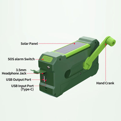 Radio Lanterna Power Bank carregamento por manivela, solar ou USB
